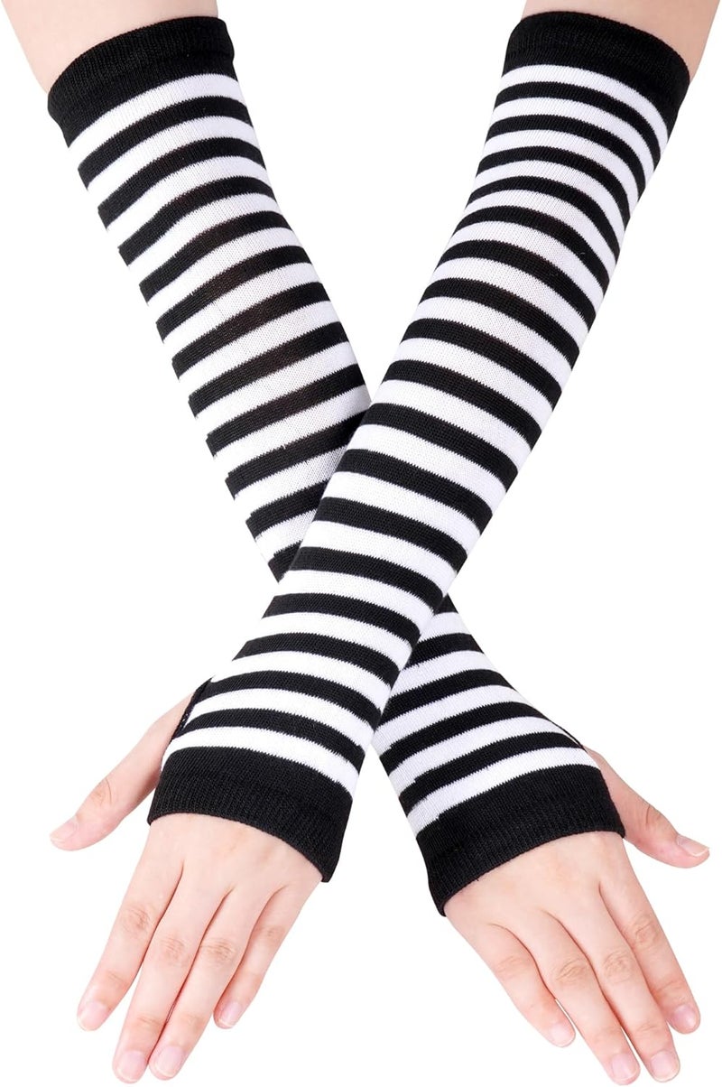 Nydotd Fingerless Long Sleeve Mittens Gloves Y2K Kawaii japanese harajuku Gothic Punk Knitted Striped Arm Warmer for Women - Image 1